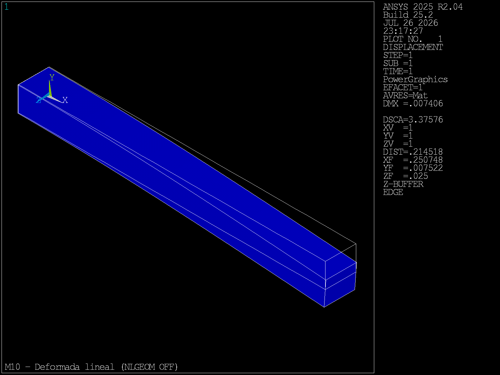Deformada baseline lineal NLGEOM OFF viga esbelta