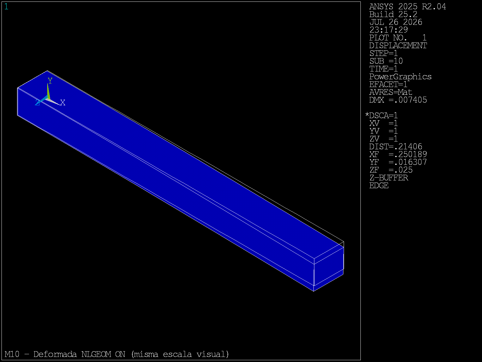 Deformada con NLGEOM ON misma carga que baseline lineal