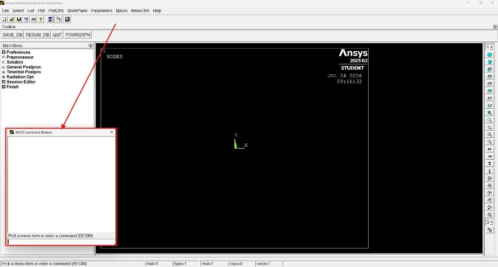 Command Window of MAPDL decoupled over viewport