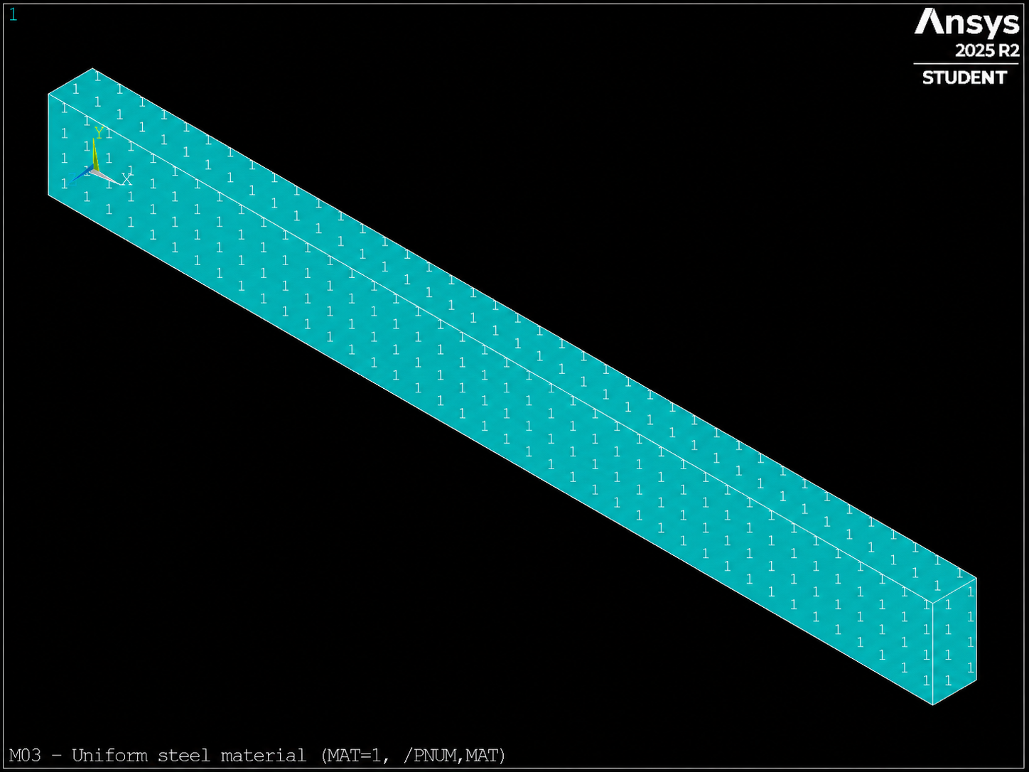 Mesh with material numbering MAT=1 uniform steel