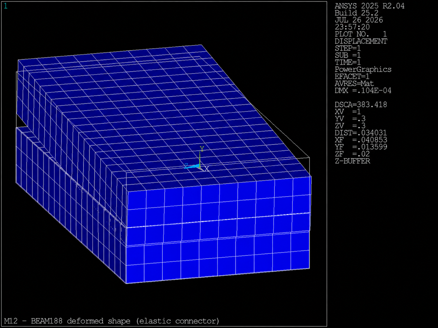 MAPDL deformed shape with elastic BEAM188 connector
