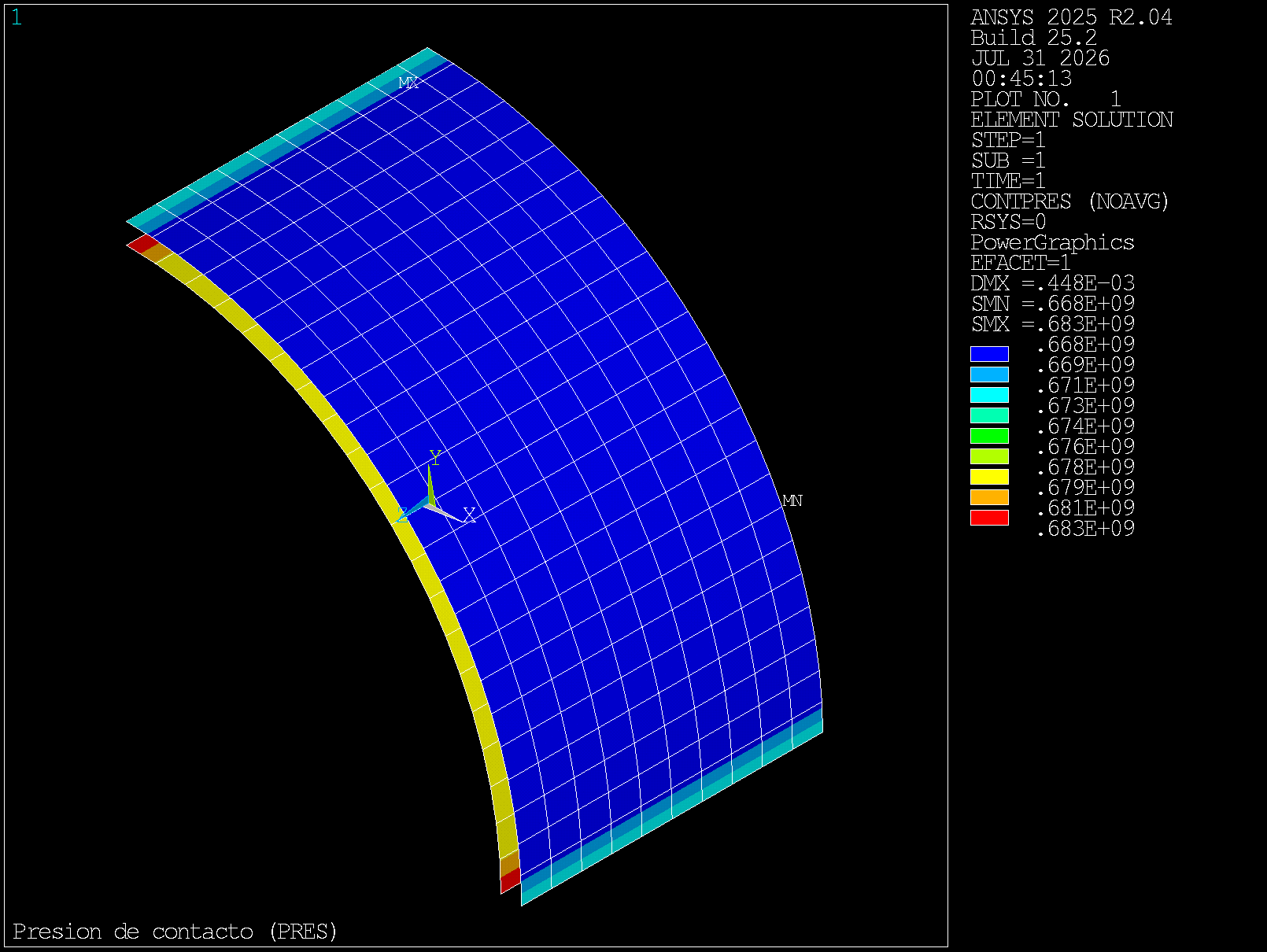 Contact pressure contour at the interference fit