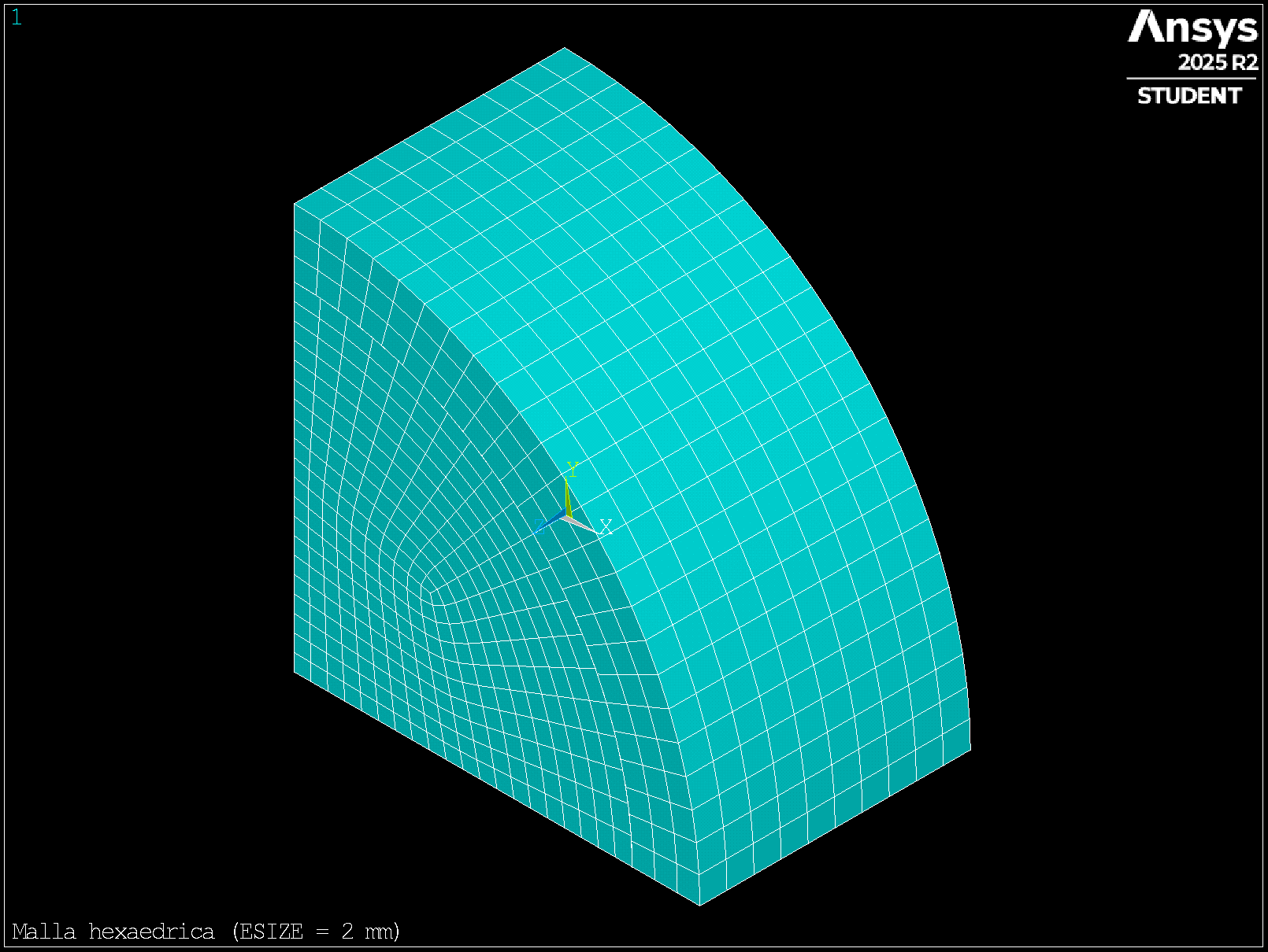 Hexahedral mesh on the quarter model
