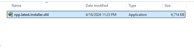 Carpeta Descargas de Windows mostrando el instalador de Notepad++